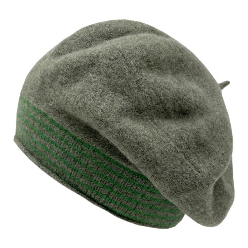 greyish green beret with green stripes9
